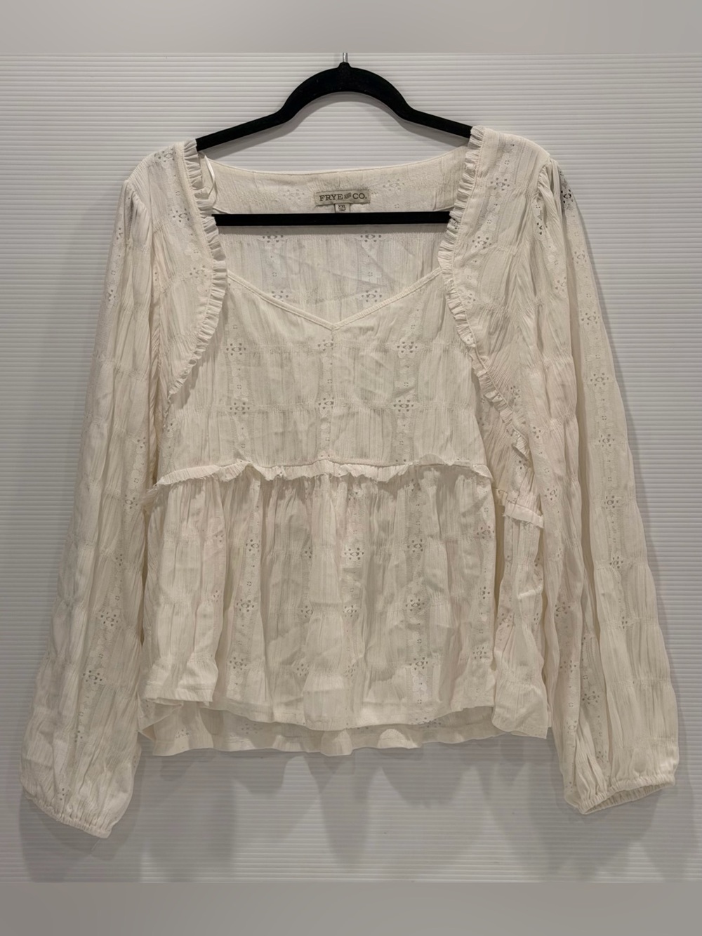 FRYE AND CO. Cream Eyelet Ruffle Blouse